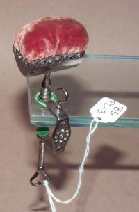 Cut Steel / Decorated Antique Sewing Clamp Pincushion w/ Hook