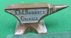 F. M. Russell Omaha Gas & Electric Fixtures Miniature Advertising Anvil