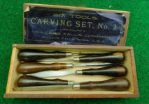 Millers Falls # 2 Carving Set 6 Rosewood Handle Chisels v& Gouges in Original Box