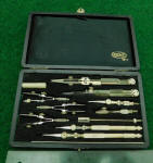Kent Drafting Instrument Set in Leatherette Covered Wooden Case 