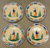 Set of 4 Vintage HB Quimper Dinner Plates