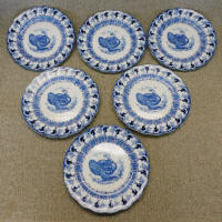 6 Antique c.1891 Bishop & Stonier Florence Flow Blue Dinner Plates