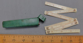 Ivory Folding / Zig - Zag Rule / Ruler in Green Shagreen Case  