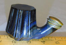Antique Blue Brown Swirl Slag Glass Tea Kettle / Tea Pot Inkwell Bottle