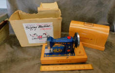"Puppy' Antique Japanese TSM / Toy Sewing Machine in Domed Wood Case