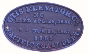 Otis 
Elevator Cast Iron Plaque