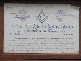 The New York Automatic Lightning Calculator /Automatic Arithmeticer by John Schmidt & Co.