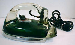 Green Silver Streak  Glass / Pyrex Deco Style Electric Iron 
