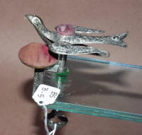 Nickel Plated Brass Antique Sewing Bird w/ 2 Pincushions