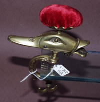 Cast Brass Mallard Duck Head Sewing Clamp with Pincushion