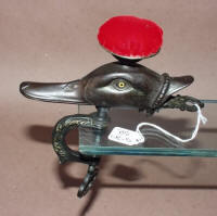 Antique Figural Duck Sewing Clamp w/ Pincushion