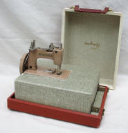 1950's Tan Singer SewHandy Toy Sewing Machine in Original Fold-out Suitcase